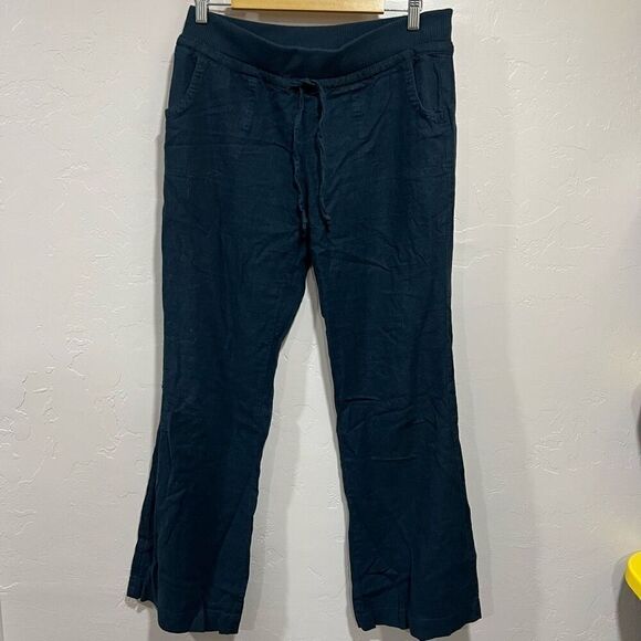 Love Tree Women Pants Linen Blend Navy Drawstring Capri Large - Picture 1 of 7